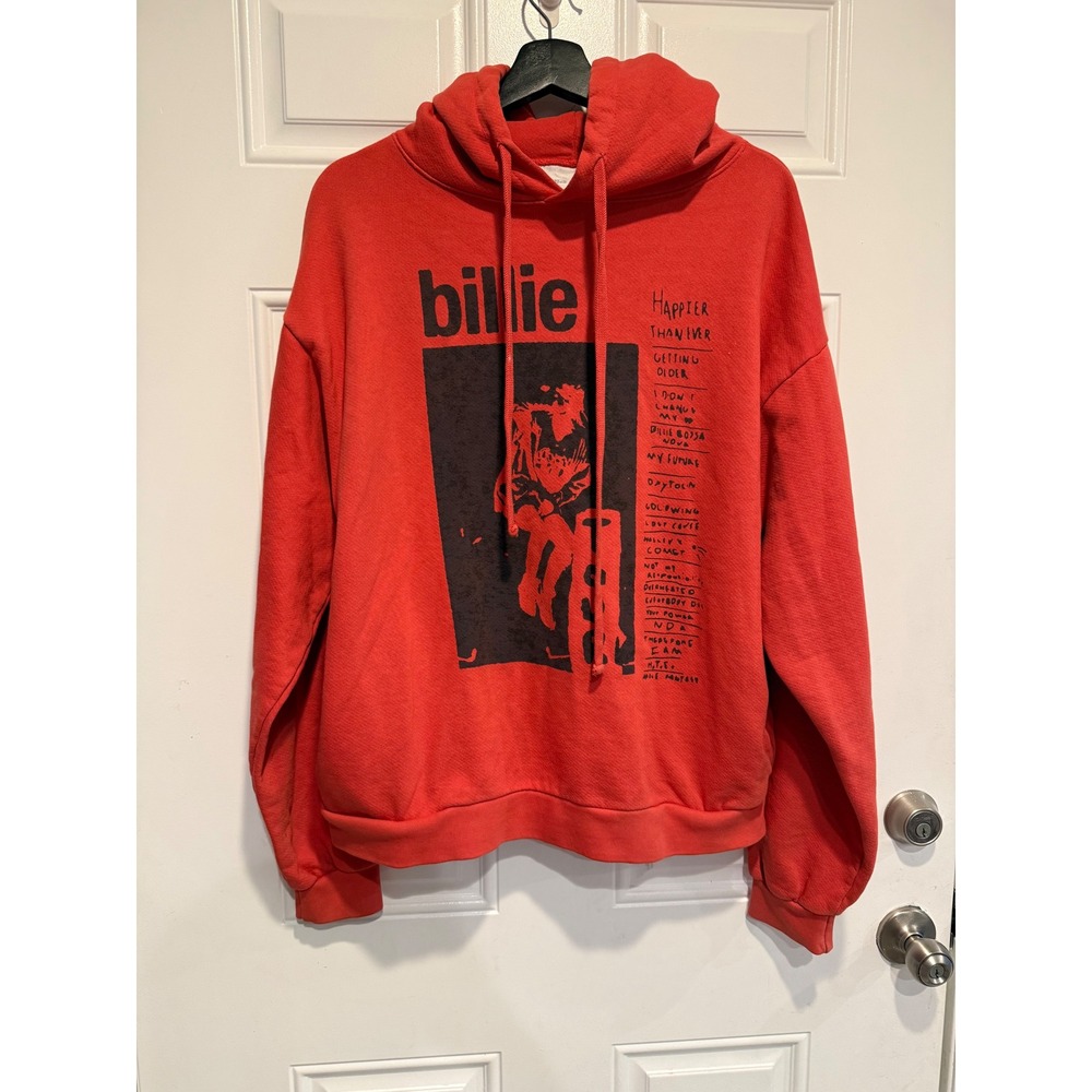 Billie Eilish Happier Than Ever World Tour Hoodie Red Organic Cotton Small‎